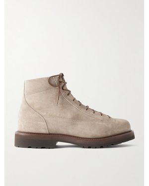 Brunello Cucinelli Polacco Velvet-Trimmed Suede Hiking Boots - Natural