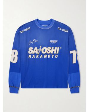 Satoshi Nakamoto Moto Logo-Print Mesh T-Shirt - Blue