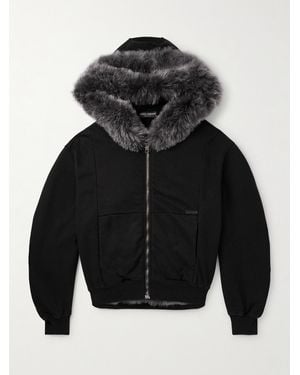 Dolce & Gabbana Shearling-Trimmed Cotton-Jersey Hooded Jacket - Black