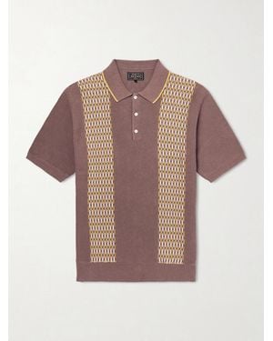 Beams Plus Jacquard-knit Ramie And Cotton-blend Polo Shirt - Brown