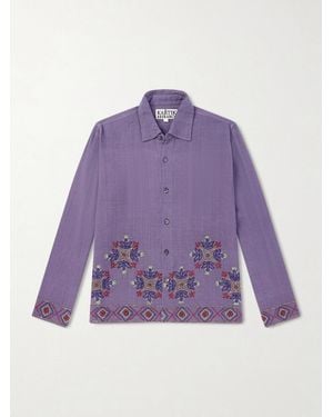 Kartik Research Bead-Embellished Embroidered Cotton Shirt - Purple