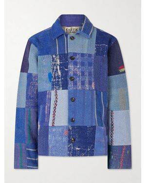 Kartik Research Kantha Patchwork Embroidered Cotton Jacket - Blue