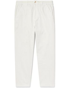 Folk Anniversary Slim-Fit Straight-Leg Topstitched Cotton-Twill Pants - White