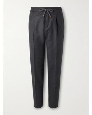 Slowear Tapered Pleated Virgin Wool-Flannel Drawstring Trousers - Grey
