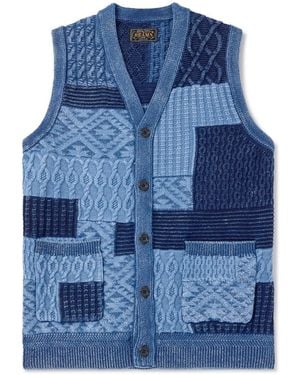 Beams Plus Patchwork-Dyed Cotton Sweater Vest - Blue