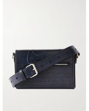 Berluti Jour De Poche Scritto Venezia Leather Messenger Bag - Blue