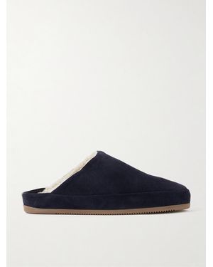 Mulo Shearling-Lined Suede Slippers - Blu
