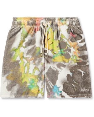 Celine Straight-Leg Tie-Dyed Cotton-Terry Drawstring Shorts - Metallic