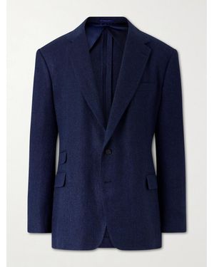 Ralph Lauren Herringbone Cotton, Silk And Linen-Blend Blazer - Blue