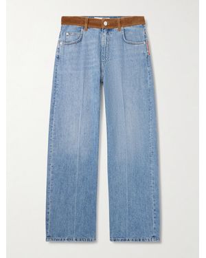 Marni Slawn And Soldier Straight-Leg Appliquéd Cotton Velvet-Trimmed Jeans - Blue