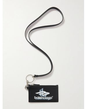 Balenciaga Logo-Print Leather Cardholder With Lanyard - White