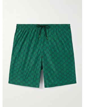 Gucci Straight-Leg Mid-Length Logo-Print Swim Shorts - Green