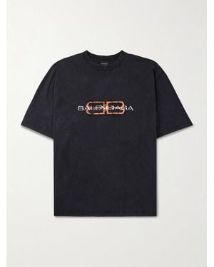 Balenciaga Oversized Logo-print Cotton-jersey T-shirt - Blue