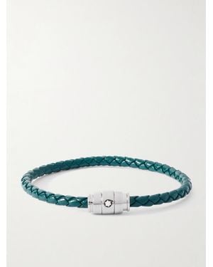 Montblanc Meisterstück 3-Ring Stainless Steel And Woven Leather Bracelet - Green