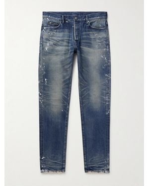John Elliott The Cast 2 Slim-Fit Distressed Paint-Splattered Selvedge Jeans - Blue