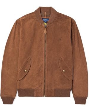 Polo Ralph Lauren Logo-Embroidered Suede Bomber Jacket - Brown