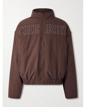 CHERRY LA Pit Crew Logo-Embroidered Padded Nylon Jacket - Marrone