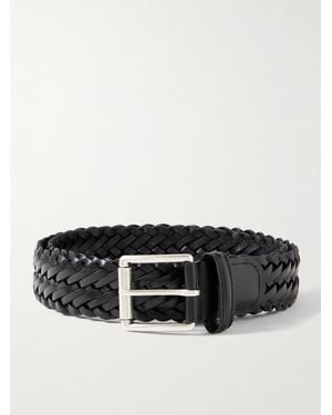 Anderson's 3.5cm Woven Leather Belt - Black