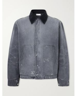 John Elliott Corduroy-Trimmed Paint-Splattered Denim Jacket - Gray