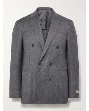 Canali Kei Slim-Fit Double-Breasted Wool-Flannel Blazer - Grey