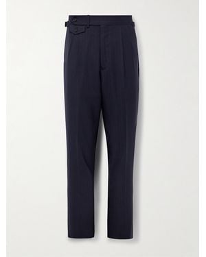 dunhill Straight-Leg Pleated Pinstriped Wool Suit Trousers - Blue