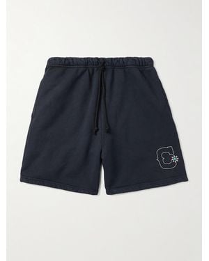 CHERRY LA Gerade geschnittene Shorts aus Baumwollfleece mit Logostickerei und Nieten - Blau