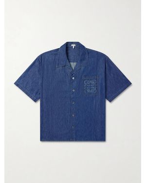 Loewe Camp-Collar Anagram-Detail Denim Shirt - Blue