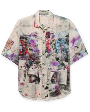 Acne Studios Oversized Trompe-L'Œil Printed Crepe De Chine Shirt - Gray