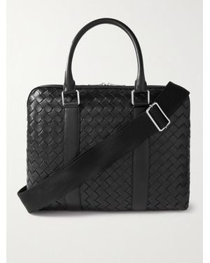 Bottega Veneta Slim Intrecciato Leather Briefcase - Black