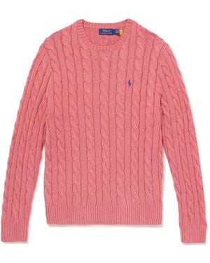 Polo Ralph Lauren Logo-embroidered Cable-knit Cotton Sweater - Pink