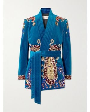 Valentino Garavani Belted Sequin-Embellished Cotton-Velvet Jacket - Blue