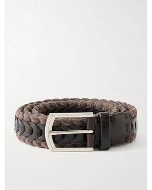 Brunello Cucinelli 3Cm Leather-Trimmed Braided Cotton And Linen-Blend Belt - Brown