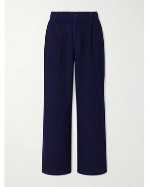 Blue Blue Japan Straight-Leg Pleated Sashiko-Cotton Trousers - Blue