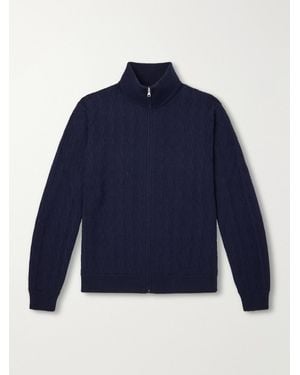 MR P. Pointelle-Knit Merino Wool Zip-Up Cardigan - Blue