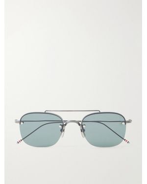 Thom Browne Aviator-Style Gold-Pleated Titanium Sunglasses - Blau