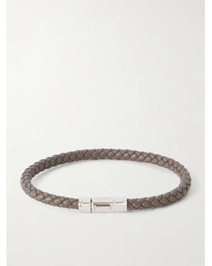 Tom Ford Logo-engraved Silver-tone And Woven Leather Bracelet - Natural