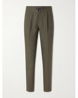 De Petrillo Straight-Leg Pleated Linen Suit Trousers - Grey
