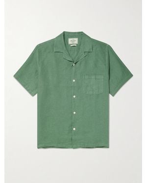 Portuguese Flannel Camp-Collar Linen Shirt - Green