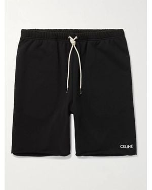 Celine Straight-leg Logo-embroidered Cotton-jersey Drawstring Shorts - Black