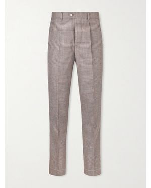 Brunello Cucinelli Straight-Leg Pleated Prince Of Wales Checked Wool, Silk And Linen-Blend Trousers - Grey