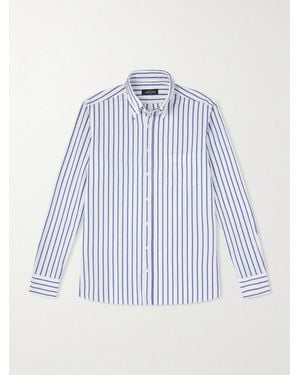 J. Mueser Button-Down Collar Striped Cotton-Seersucker Shirt - Blue