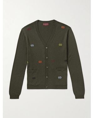 Gucci Cardigan aus Jacquard-Strick aus Kaschmir mit Logomuster - Grün