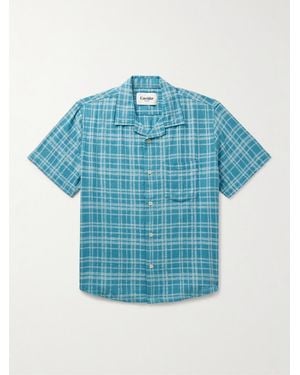 Corridor NYC Camp-Collar Checked Cotton And Linen-Blend Shirt - Blue