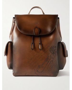 Berluti Horizon Scritto Leather Backpack - Brown