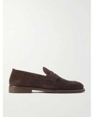 Brunello Cucinelli Leather-Trimmed Suede Penny Loafers - Brown