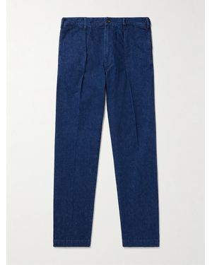 Drake's Mk. I Games Straight-leg Pleated Indigo-dyed Cotton And Linen-blend Trousers - Blue