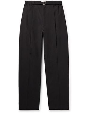 Amomento Straight-Leg Belted Pleated Poplin Pants - Black