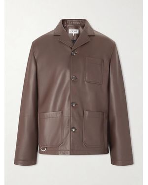 Loewe Camp-collar Logo-debossed Leather Jacket - Brown