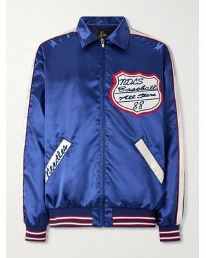 Needles Stadium Logo-Embroidered Appliquéd Satin Bomber Jacket - Blue