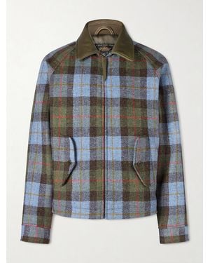 Golden Bear Dunbar Leather-Trimmed Checked Wool Jacket - Green